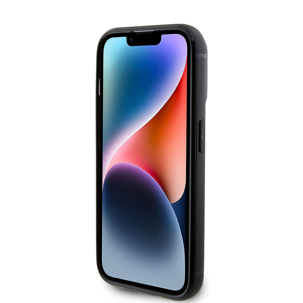 iPhone 15 Pro Kılıf Karl Lagerfeld Taşlı Metal Logo Orjinal Lisanslı Kılıf Siyah