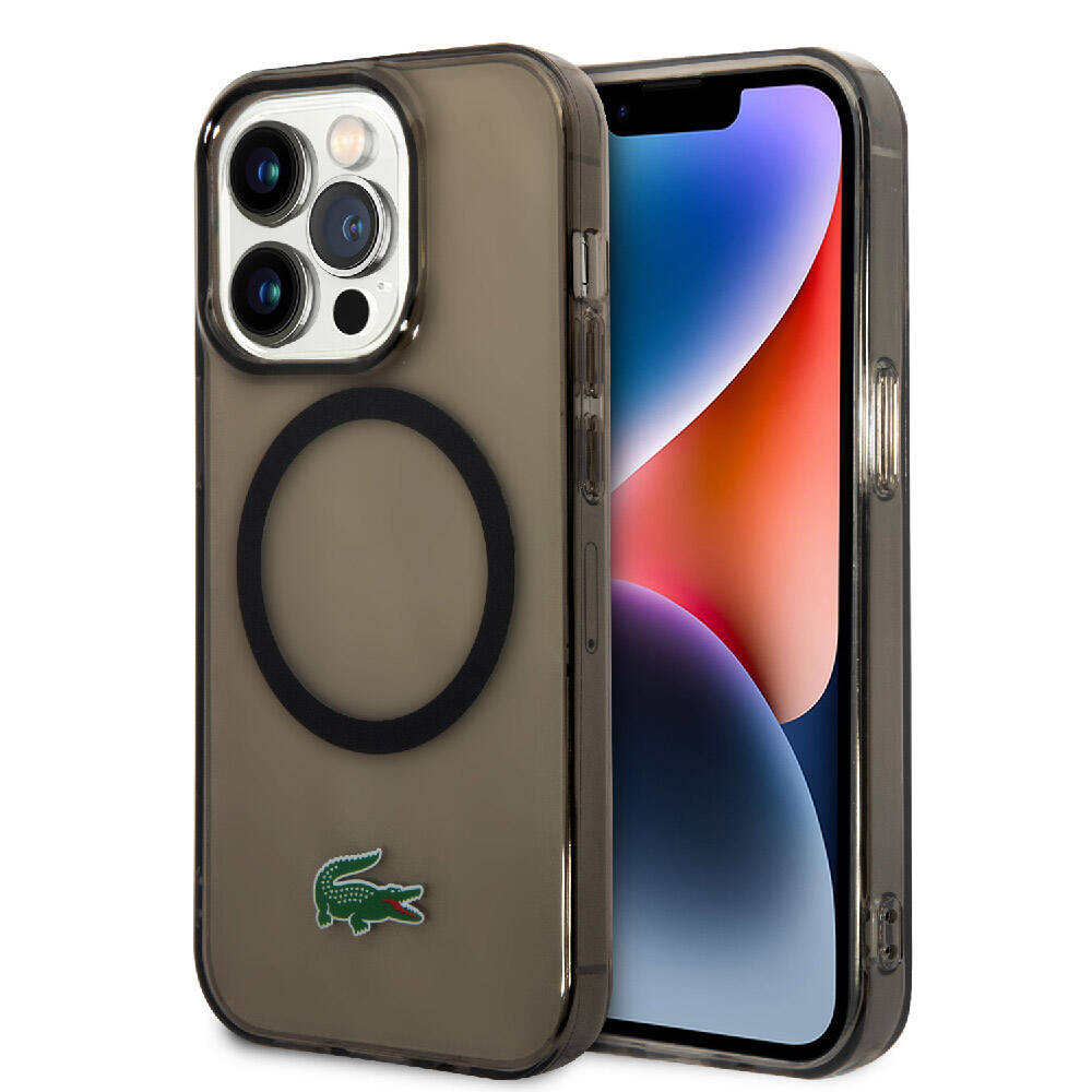 iPhone 15 Pro Kılıf Lacoste Orjinal Lisanslı Magsafe Şarj Özellikli Transparan Timsah Logo Baskılı Kılıf Siyah