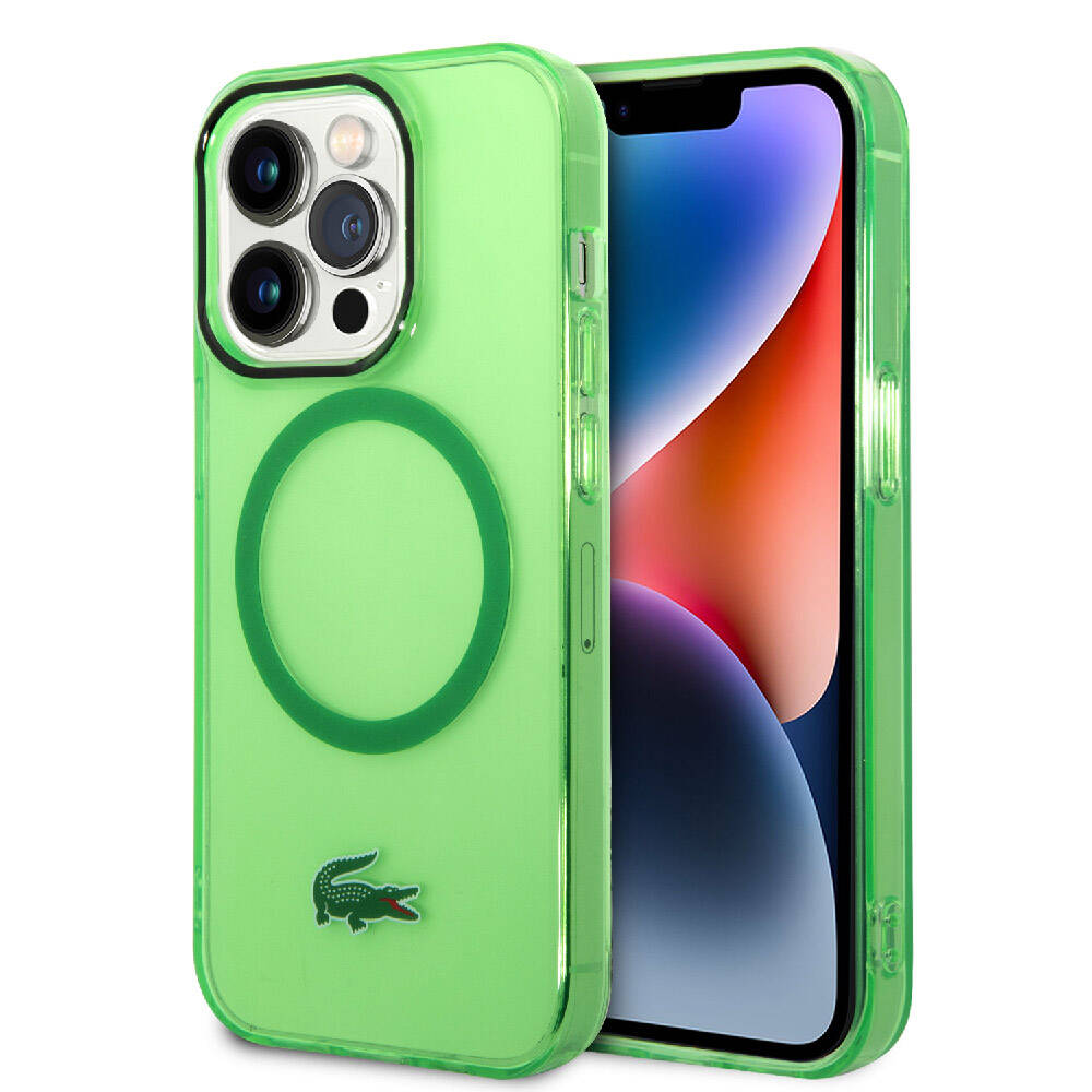 iPhone 15 Pro Kılıf Lacoste Orjinal Lisanslı Magsafe Şarj Özellikli Transparan Timsah Logo Baskılı Kılıf Yeşil