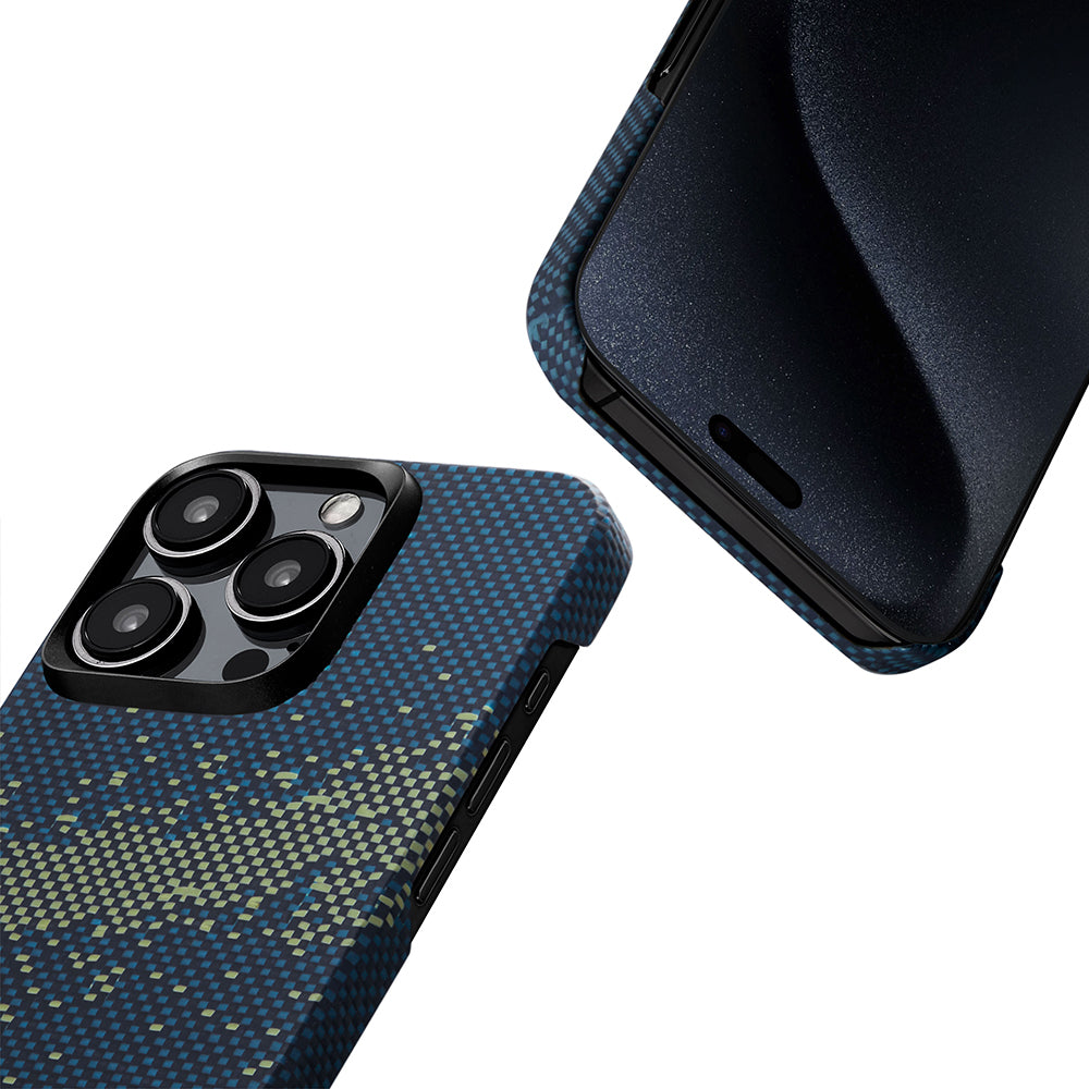 iPhone 15 Pro Kılıf Magsafe Şarj Özellikli Aramid Fiber Pitaka Tactile Woven Starpeak Serisi Milky Way Galaxy Kılıf Mavi