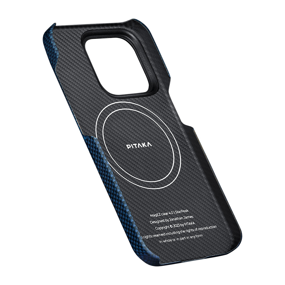 iPhone 15 Pro Kılıf Magsafe Şarj Özellikli Aramid Fiber Pitaka Tactile Woven Starpeak Serisi Over The Horizon Kılıf Mavi