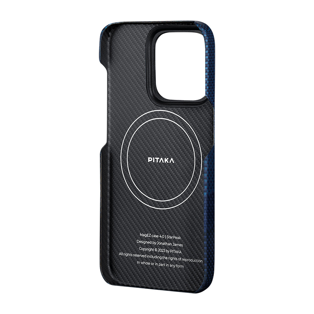 iPhone 15 Pro Kılıf Magsafe Şarj Özellikli Aramid Fiber Pitaka Tactile Woven Starpeak Serisi Over The Horizon Kılıf Mavi