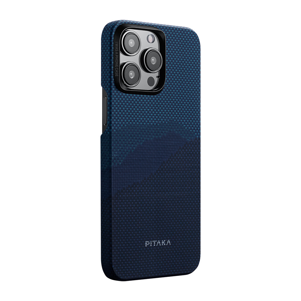 iPhone 15 Pro Kılıf Magsafe Şarj Özellikli Aramid Fiber Pitaka Tactile Woven Starpeak Serisi Over The Horizon Kılıf Mavi