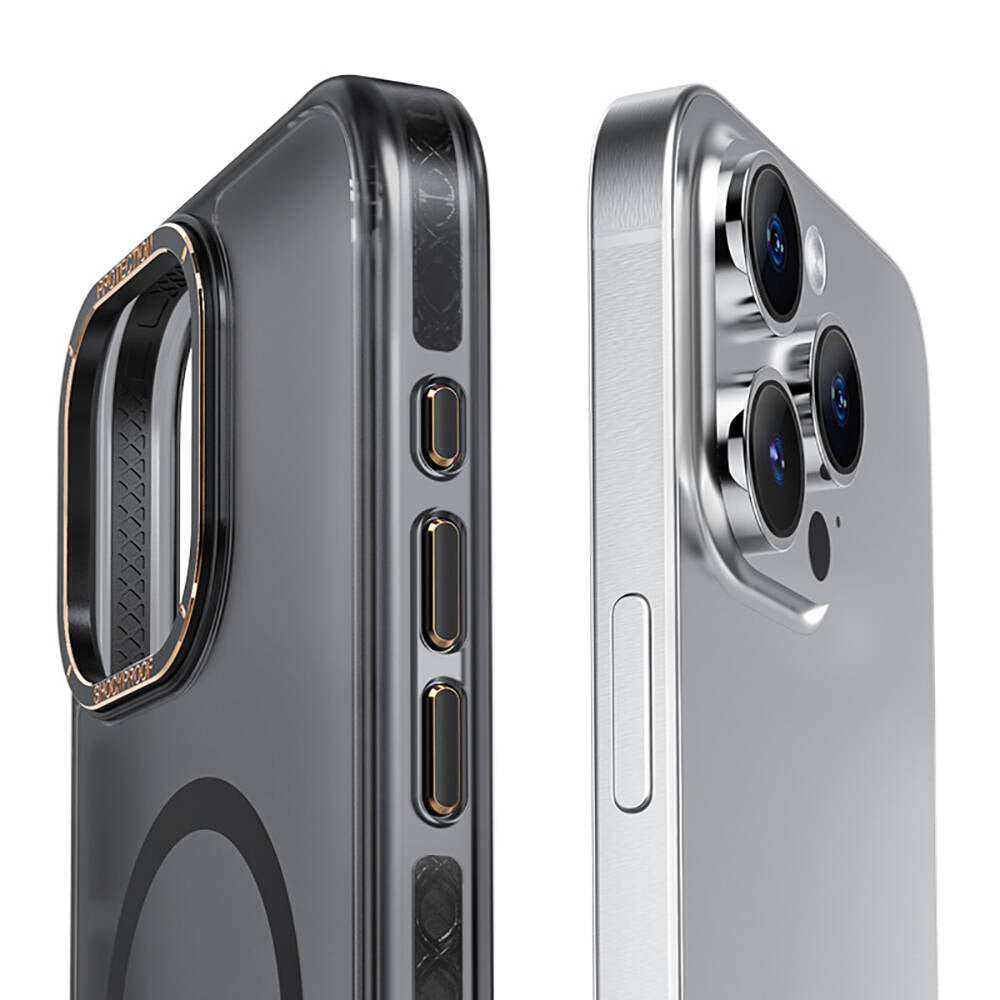 iPhone 15 Pro Kılıf Magsafe Şarj Özellikli Cam Arka Yüzey Recci Michelin Serisi Kılıf Siyah