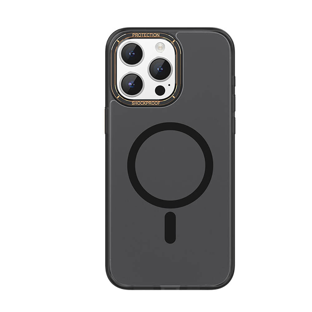 iPhone 15 Pro Kılıf Magsafe Şarj Özellikli Cam Arka Yüzey Recci Michelin Serisi Kılıf Siyah
