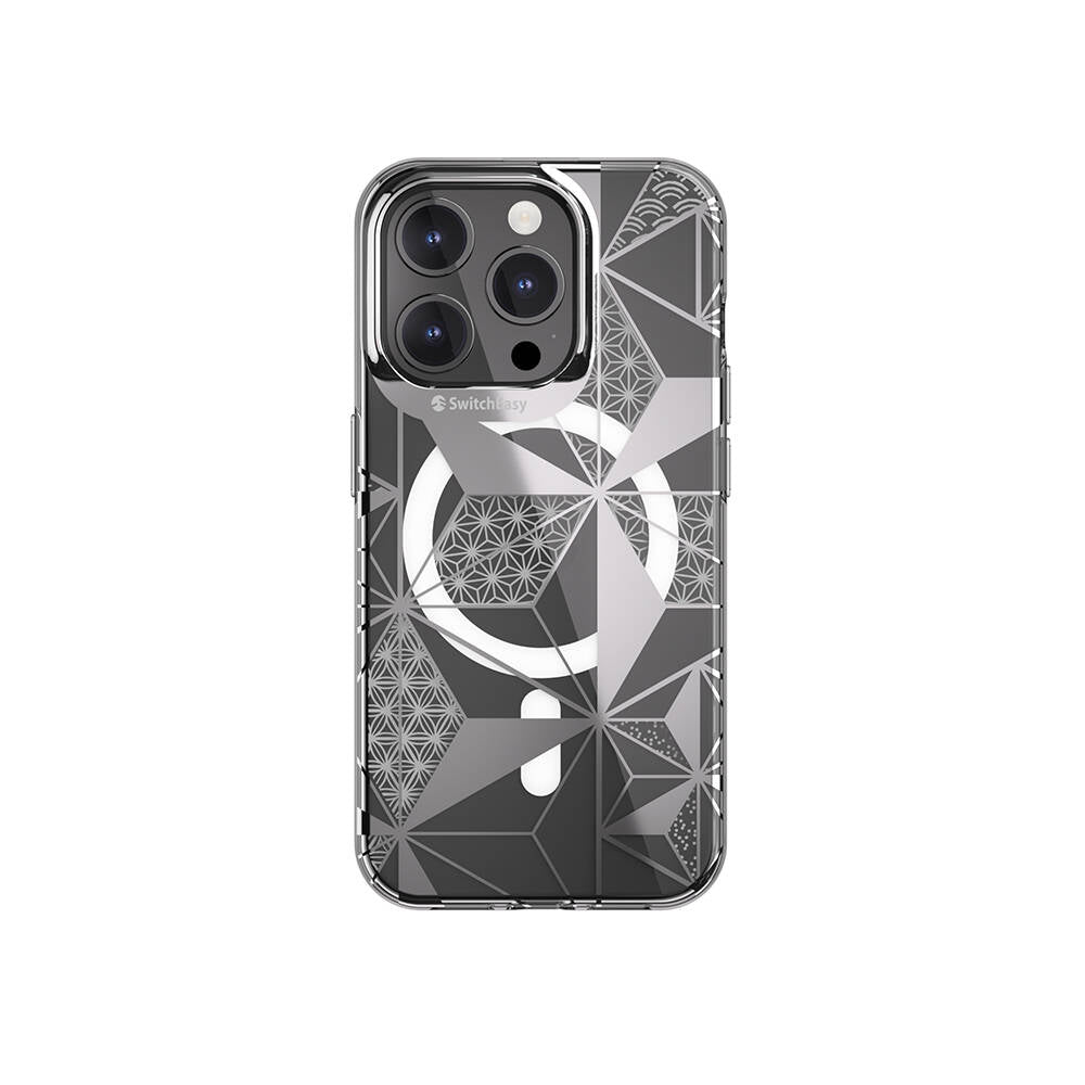 iPhone 15 Pro Kılıf Magsafe Şarj Özellikli Çift IMD Baskılı Lisanslı Switcheasy Artist-M Asanoha Kılıf Gri
