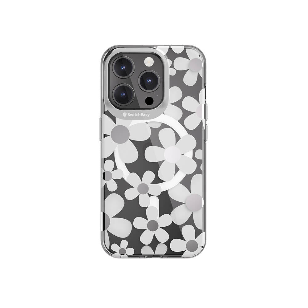 iPhone 15 Pro Kılıf Magsafe Şarj Özellikli Çift IMD Baskılı Lisanslı Switcheasy Artist-M Fleur Kılıf Gri