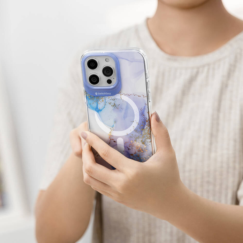 iPhone 15 Pro Kılıf Magsafe Şarj Özellikli Çift IMD Baskılı Lisanslı Switcheasy Artist-M Veil Kılıf Mor