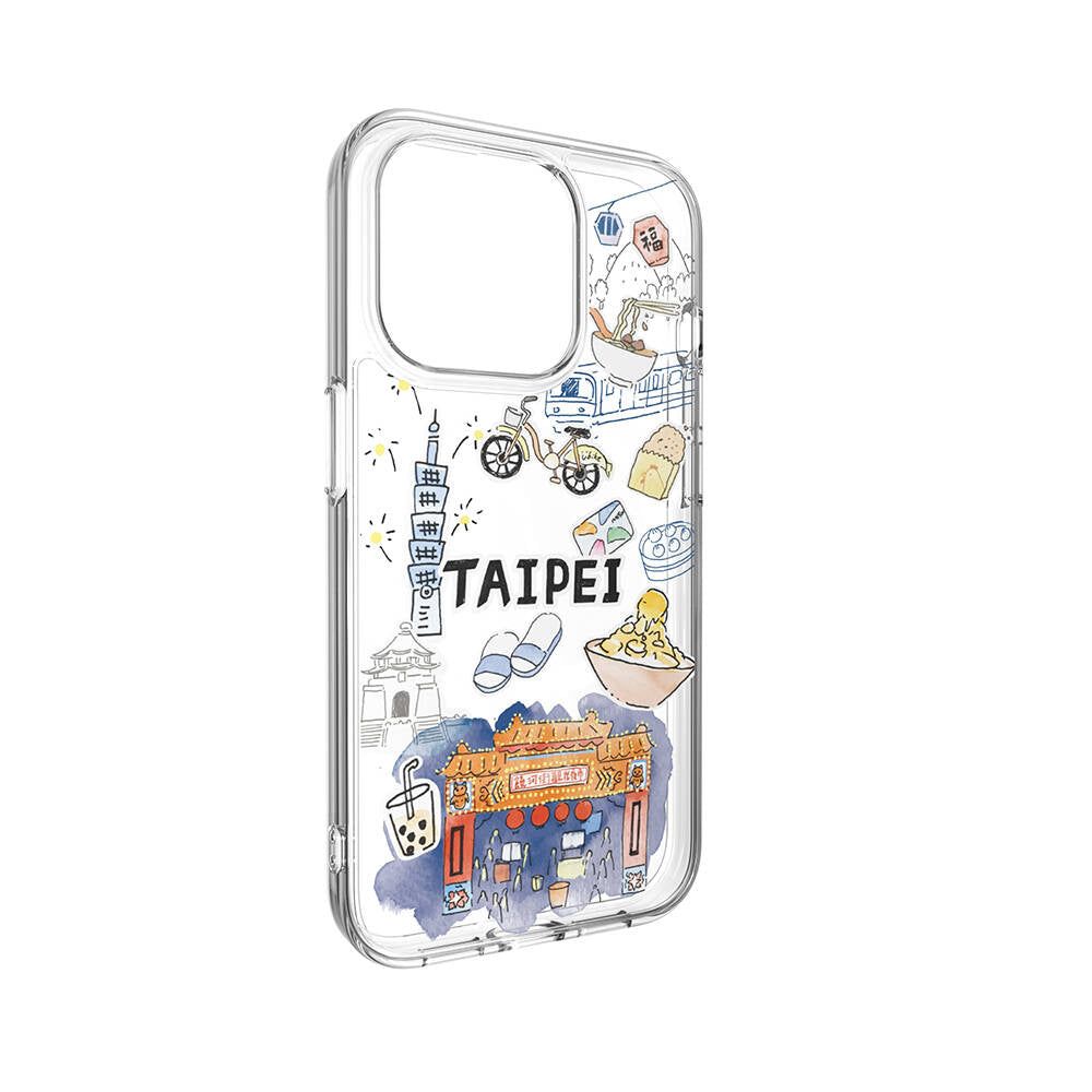 iPhone 15 Pro Kılıf Magsafe Şarj Özellikli Çizim Desenli Şok Önleyicili Şeffaf Lisanslı Switcheasy City-M Taipei Kılıf Renksiz