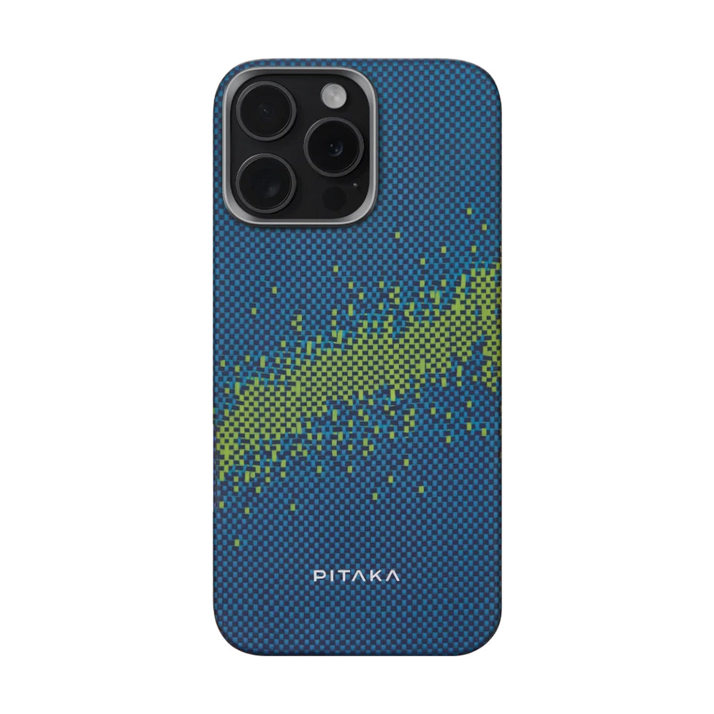 iPhone 15 Pro Kılıf Magsafe Şarj Özellikli Lumintex Teknolojili Fosforlu Özellikli Aramid Fiber Pitaka Tactile Woven Starpeak Serisi Milky Way Galaxy Kılıf Mavi