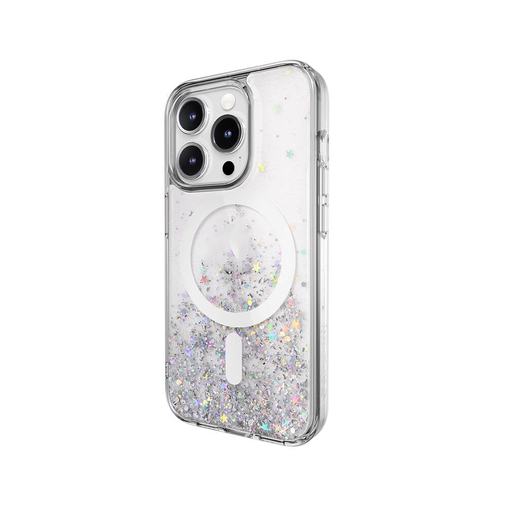 iPhone 15 Pro Kılıf Magsafe Şarj Özellikli Parlayan Simli Şeffaf Lisanslı Switcheasy Starfield-M Kılıf Renksiz