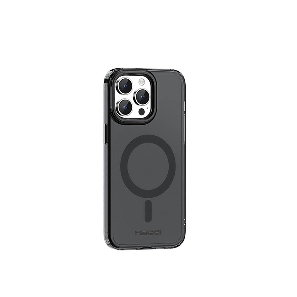 iPhone 15 Pro Kılıf Magsafe Şarj Özellikli Saydam Arka Yüzey Recci Crystal Color Serisi Kılıf Siyah