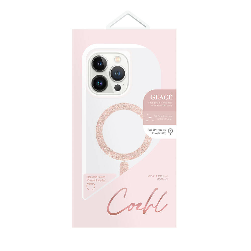 iPhone 15 Pro Kılıf Magsafe Şarj Özellikli Simli Magnetik Coehl Glace Kılıf Rose Gold
