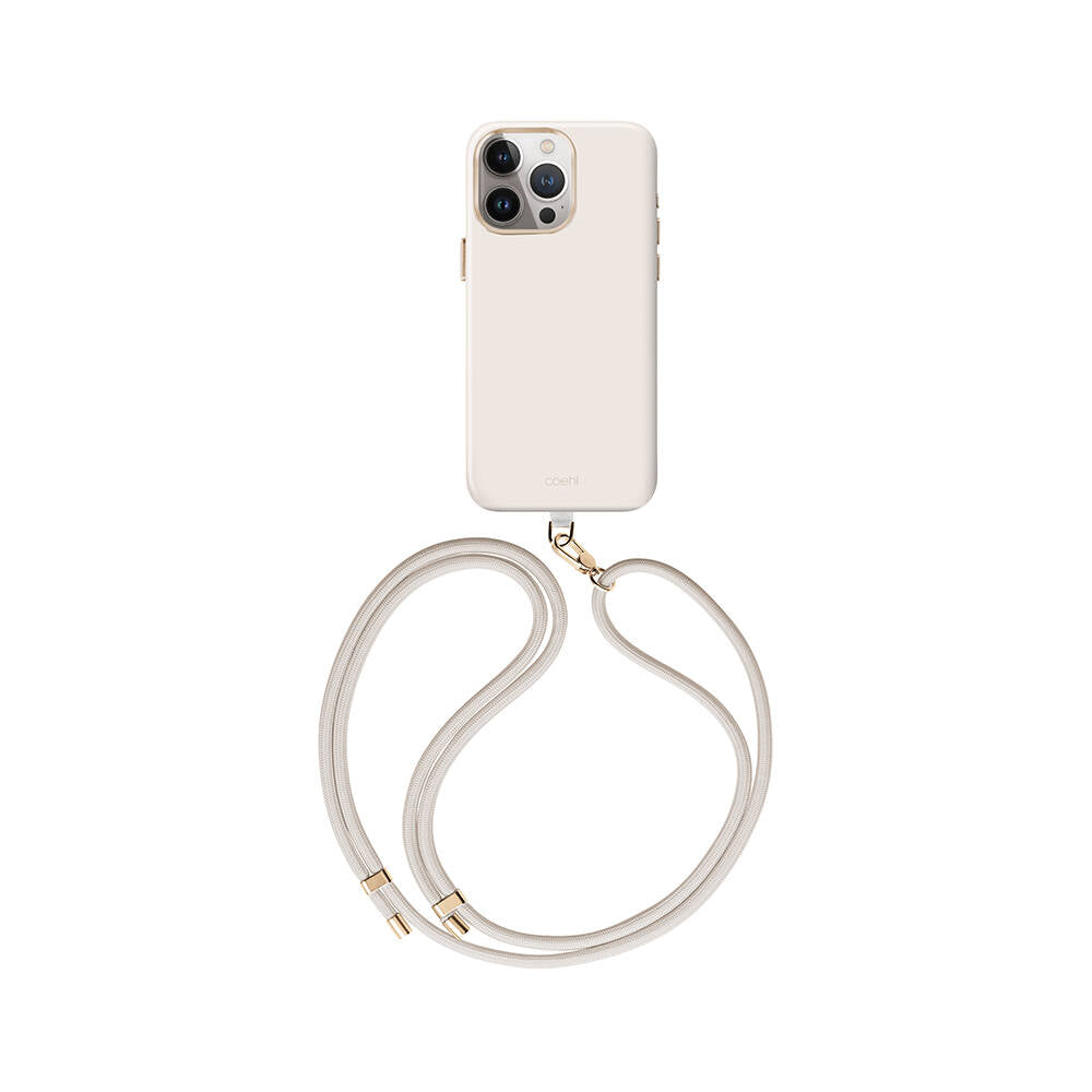 iPhone 15 Pro Kılıf Magsafe Şarj Özellikli Soft Pürüzsüz Yüzey Askı İpli Coehl Creme Kılıf Krem