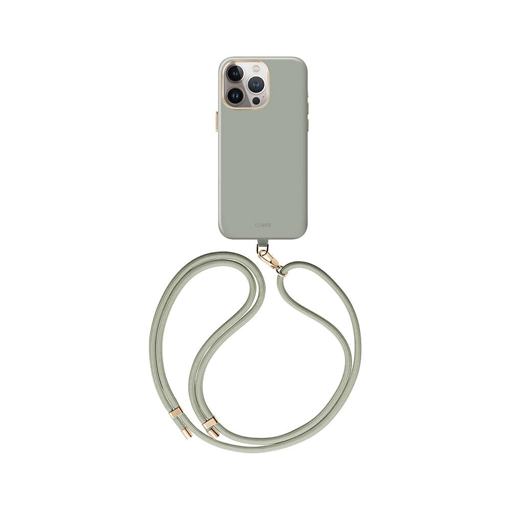 iPhone 15 Pro Kılıf Magsafe Şarj Özellikli Soft Pürüzsüz Yüzey Askı İpli Coehl Creme Kılıf Yeşil