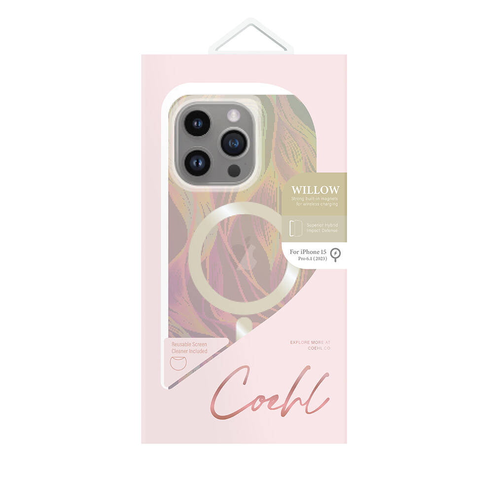iPhone 15 Pro Kılıf Magsafe Şarj Özellikli Yaprak Desenli Coehl Willow Kılıf Pembe