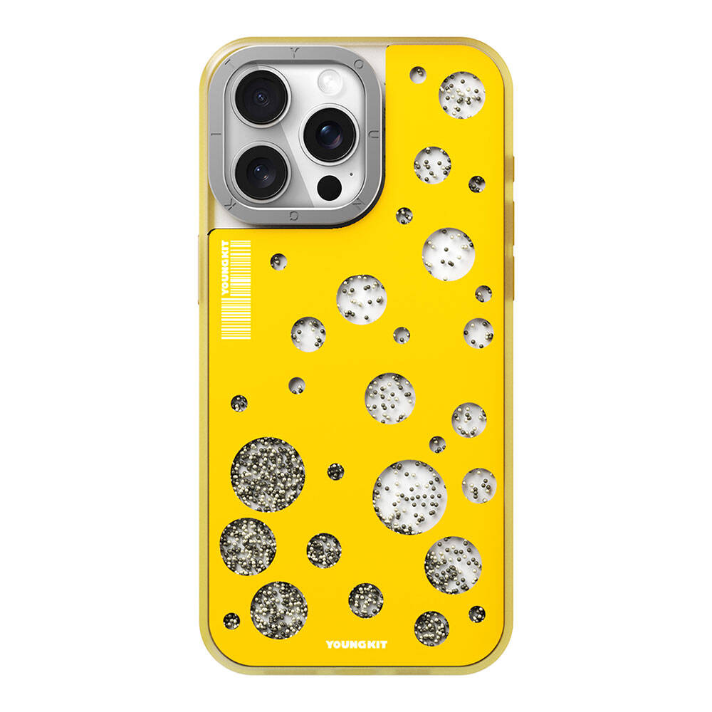 iPhone 15 Pro Kılıf Magsafe Şarj Özellikli Youngkit Quicksand Beads Serisi Kılıf Sarı