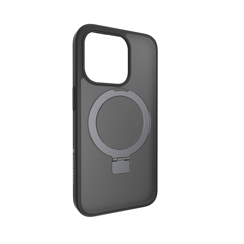 iPhone 15 Pro Kılıf Magsafe Şarj Özellikli Yüzük Standlı Lisanslı Switcheasy Magstand-M Kılıf Siyah