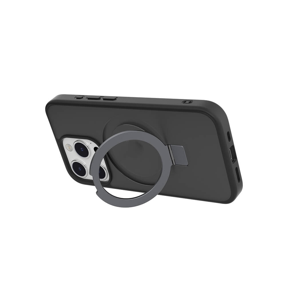 iPhone 15 Pro Kılıf Magsafe Şarj Özellikli Yüzük Standlı Lisanslı Switcheasy Magstand-M Kılıf Siyah