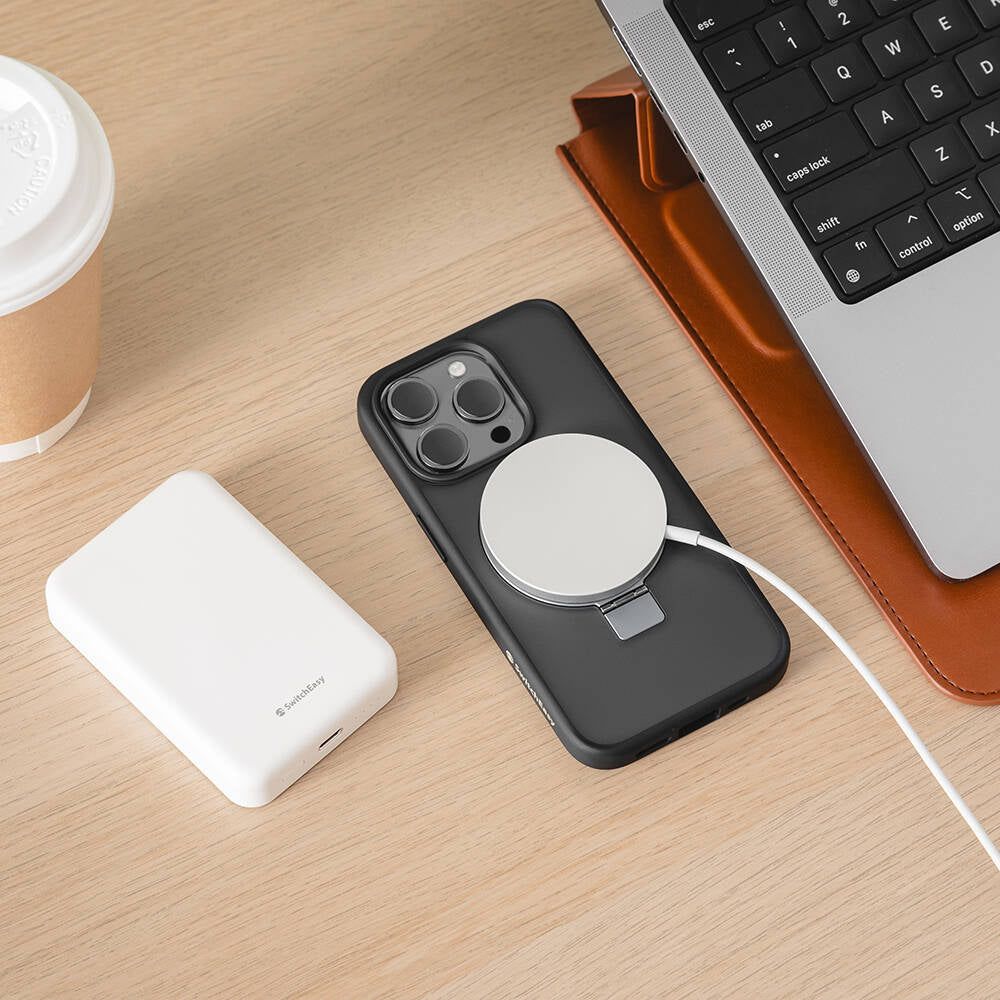 iPhone 15 Pro Kılıf Magsafe Şarj Özellikli Yüzük Standlı Lisanslı Switcheasy Magstand-M Kılıf Siyah