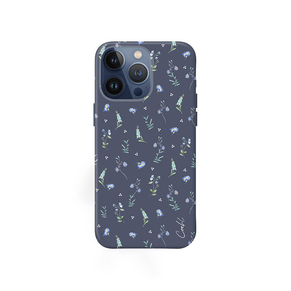 iPhone 15 Pro Kılıf Mini Çayır Çiçekleri Desenli Coehl Prairie Kılıf Lacivert