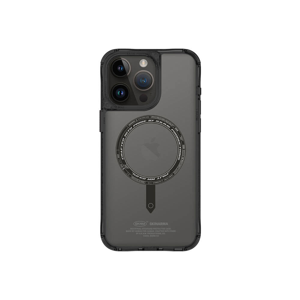 iPhone 15 Pro Kılıf SkinArma Şeffaf Magsafe Şarj Özellikli Kado Kartlıklı Saido Kılıf Siyah