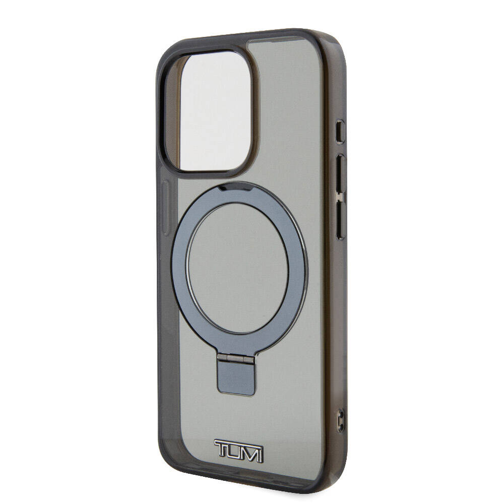 iPhone 15 Pro Kılıf TUMI Orjinal Lisanslı Magsafe Şarj Özellikli PC TPU Metal Logolu Ring Standlı Kılıf Siyah