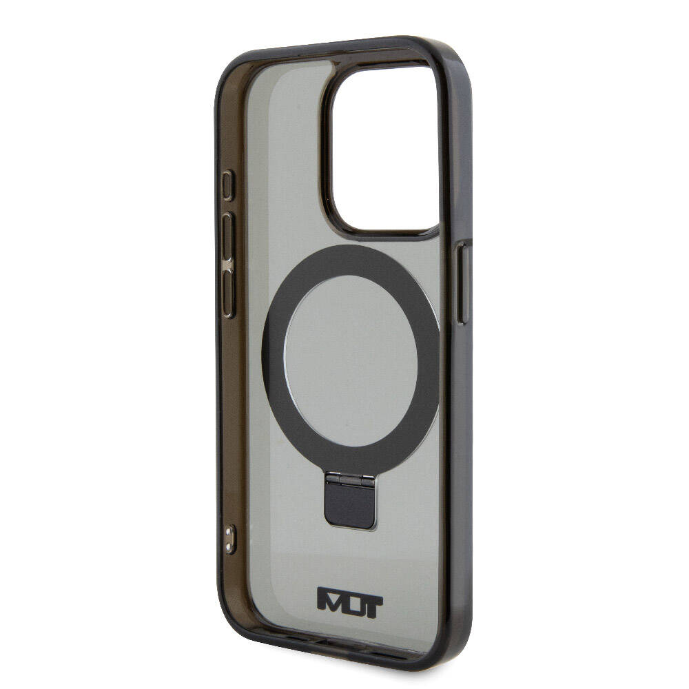 iPhone 15 Pro Kılıf TUMI Orjinal Lisanslı Magsafe Şarj Özellikli PC TPU Metal Logolu Ring Standlı Kılıf Siyah