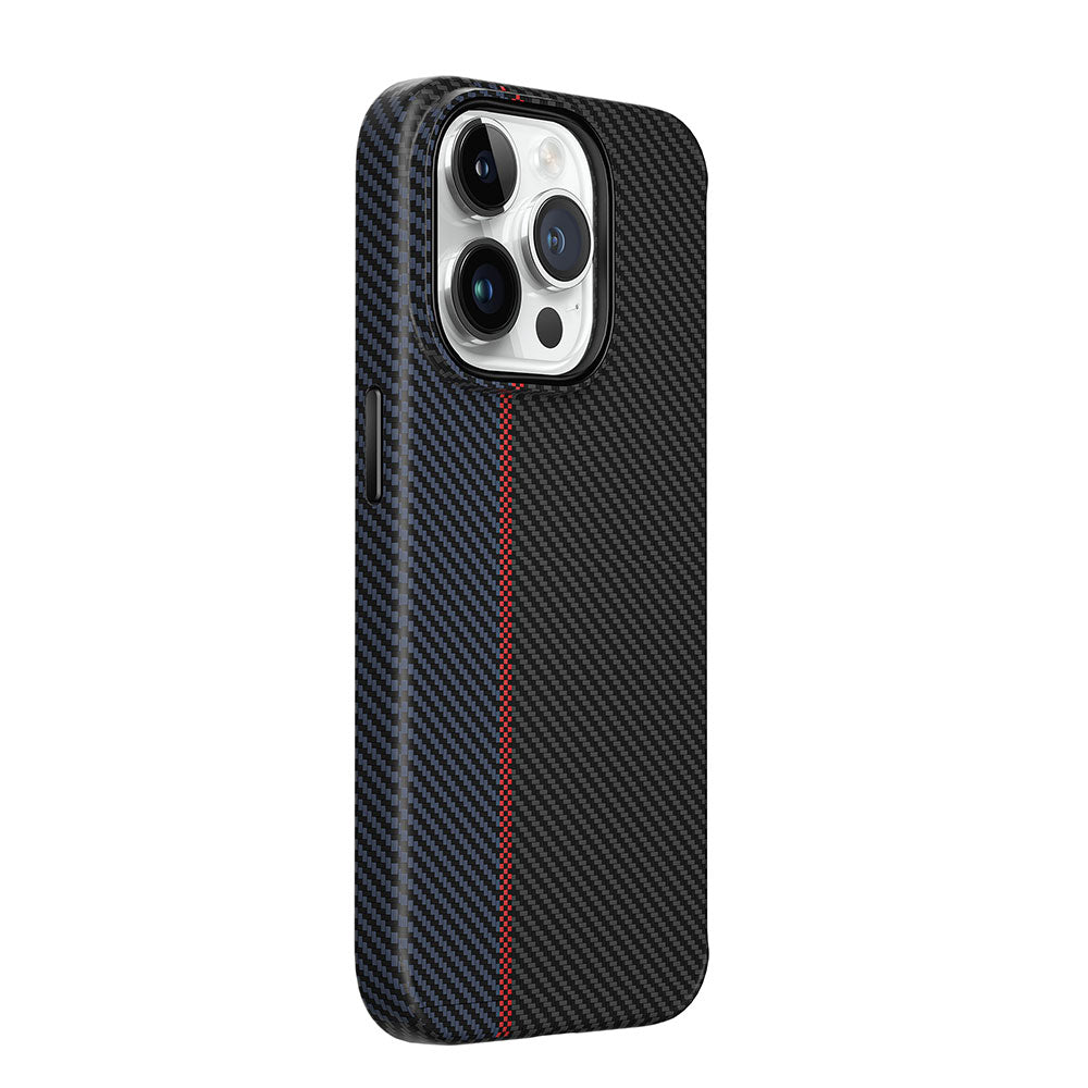 iPhone 15 Pro Kılıf Wiwu LCC-107 Karbon Fiber Magsafe Şarj Özellikli Kamera Korumalı Kabon Kılıf Siyah-Mavi