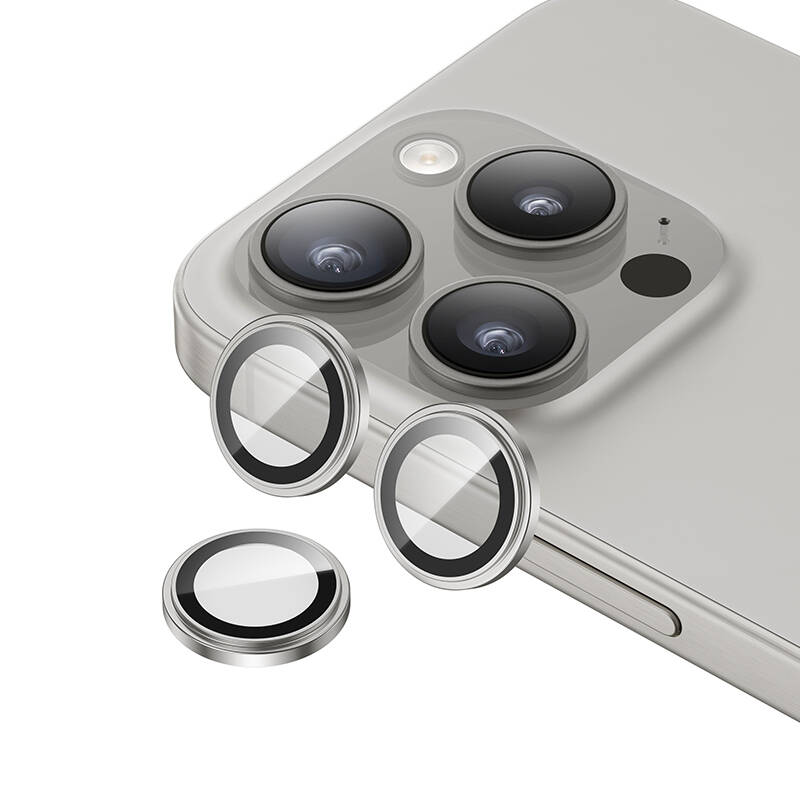 iPhone 15 Pro Max Benks King Kong Corning Kamera Lens Koruyucu Gümüş