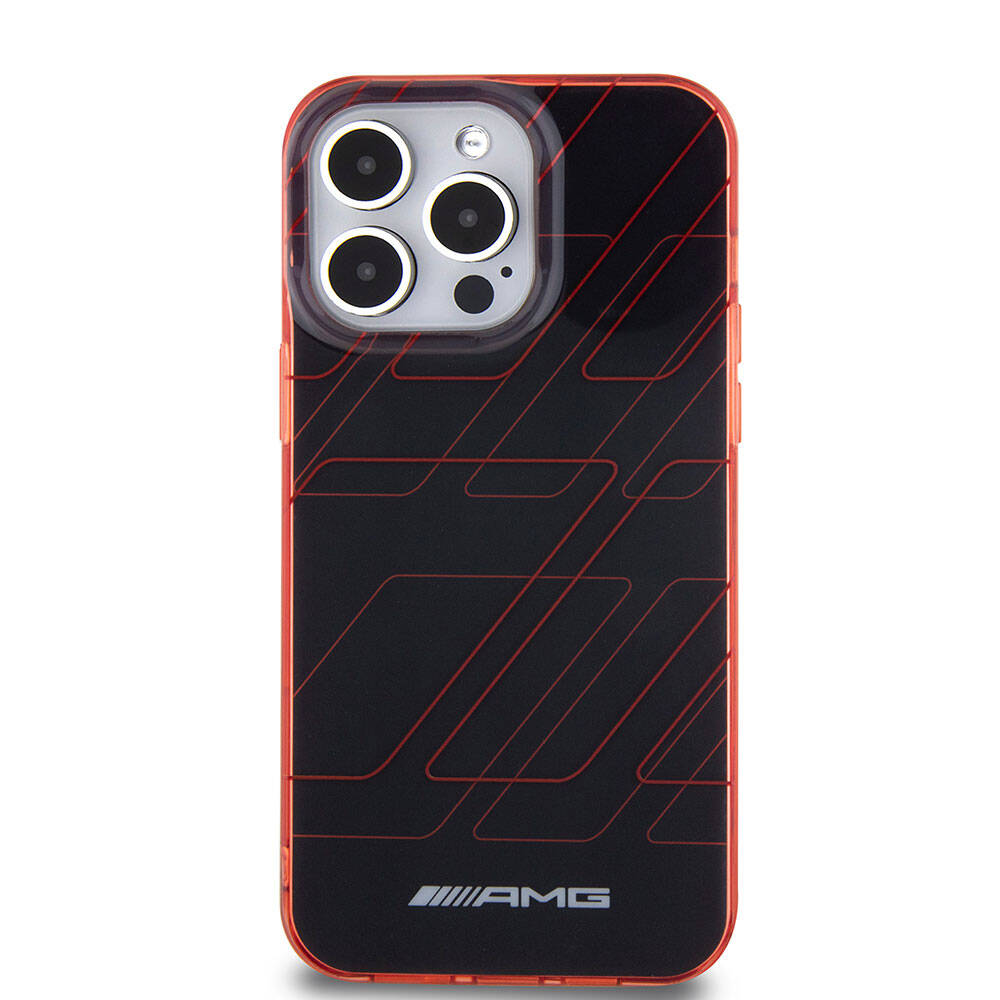 iPhone 15 Pro Max Kılıf AMG Orjinal Lisanslı Çift Katmanlı Dörtgen Desenli Kılıf Kırmızı