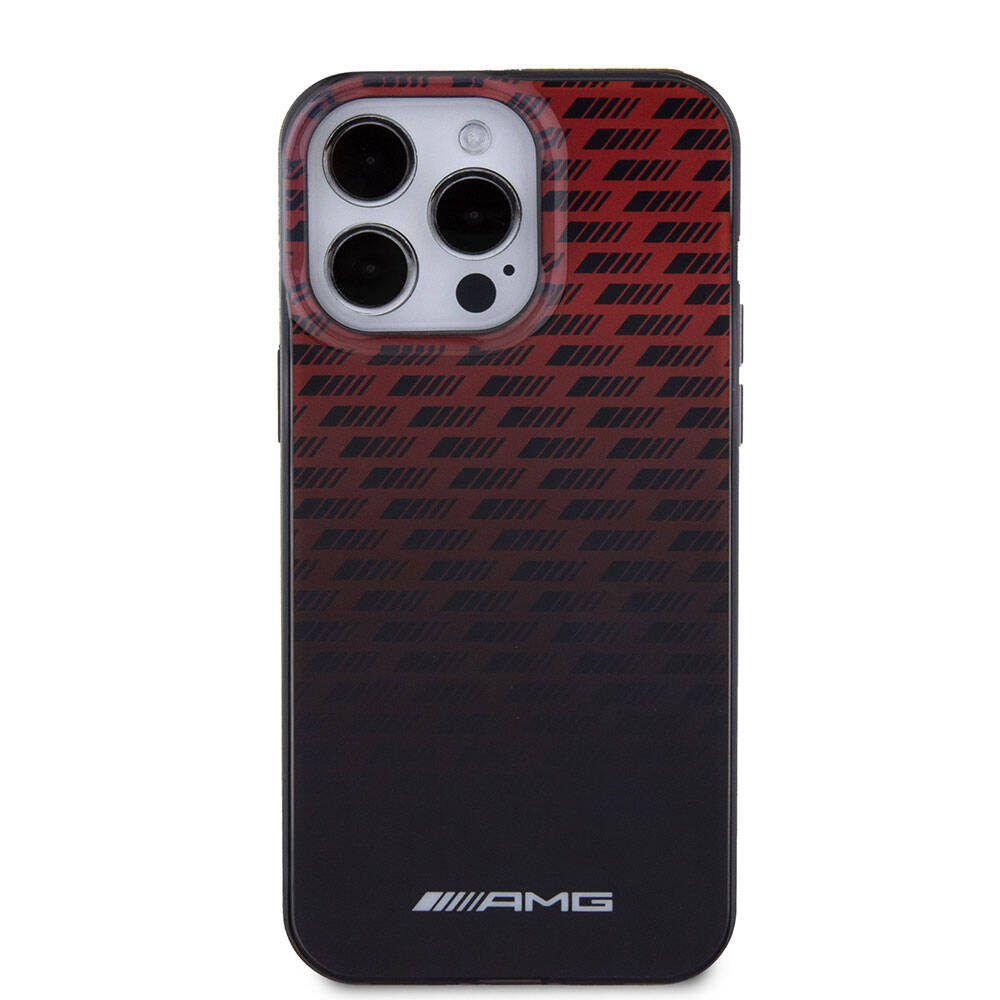 iPhone 15 Pro Max Kılıf AMG Orjinal Lisanslı Çift Katmanlı Küçük Logolu Dörtgen Şerit Desenli Kılıf Siyah