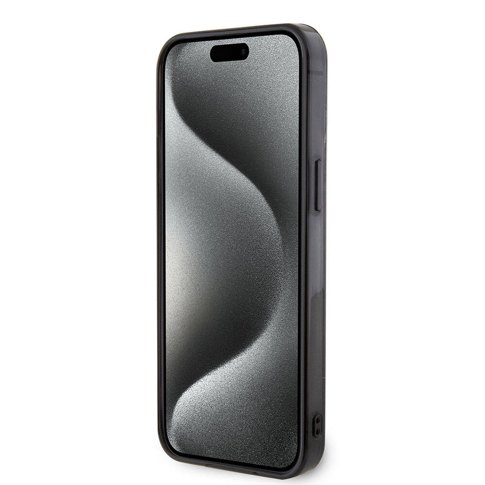 iPhone 15 Pro Max Kılıf AMG Orjinal Lisanslı Çift Katmanlı Küçük Logolu Dörtgen Şerit Desenli Kılıf Siyah