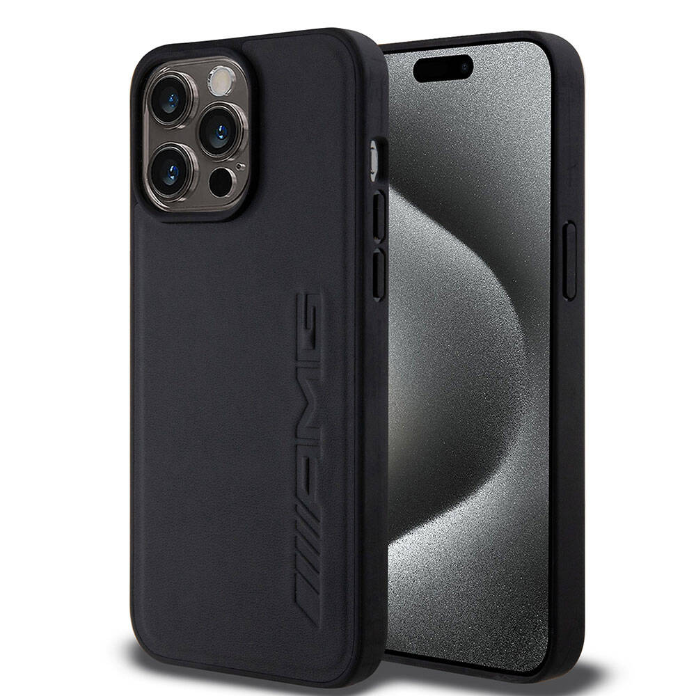 iPhone 15 Pro Max Kılıf AMG Orjinal Lisanslı Magsafe Şarj Özellikli Deri Sıcak Damgalı Kılıf Siyah