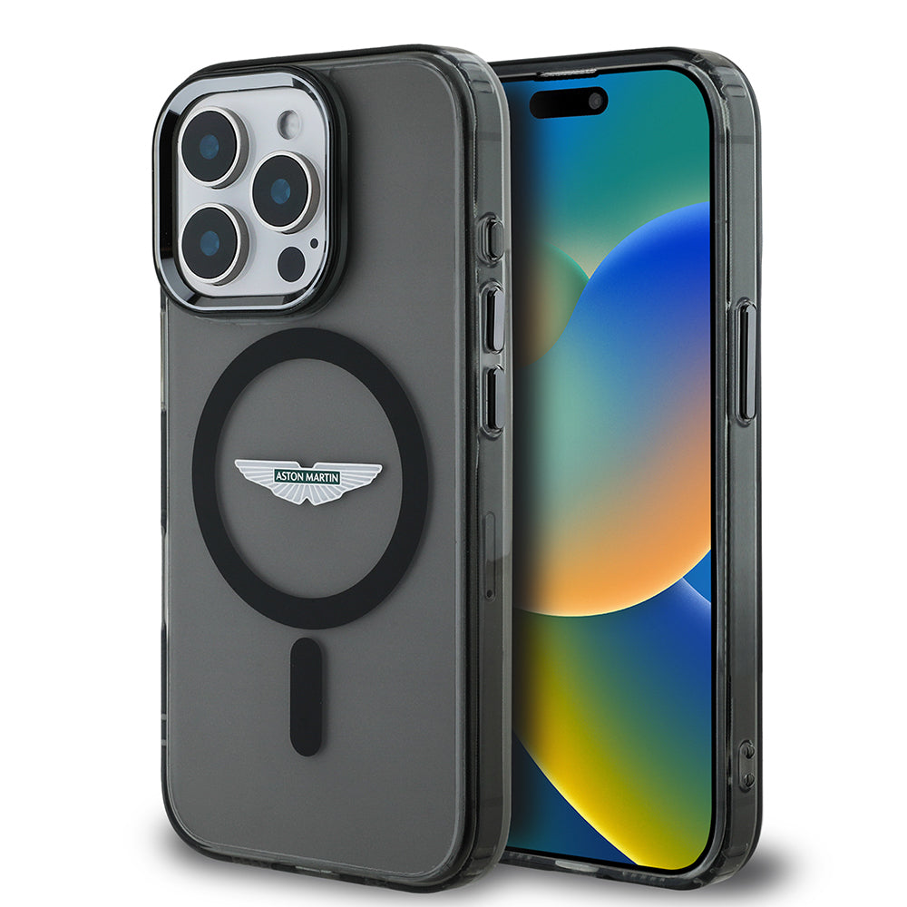 Apple iPhone 15 Pro Max Kılıf Aston Martin Orjinal Lisanslı Magsafe Şarj Özellikli  IML Baskı Logolu Metal Düğmeli Kapak Siyah