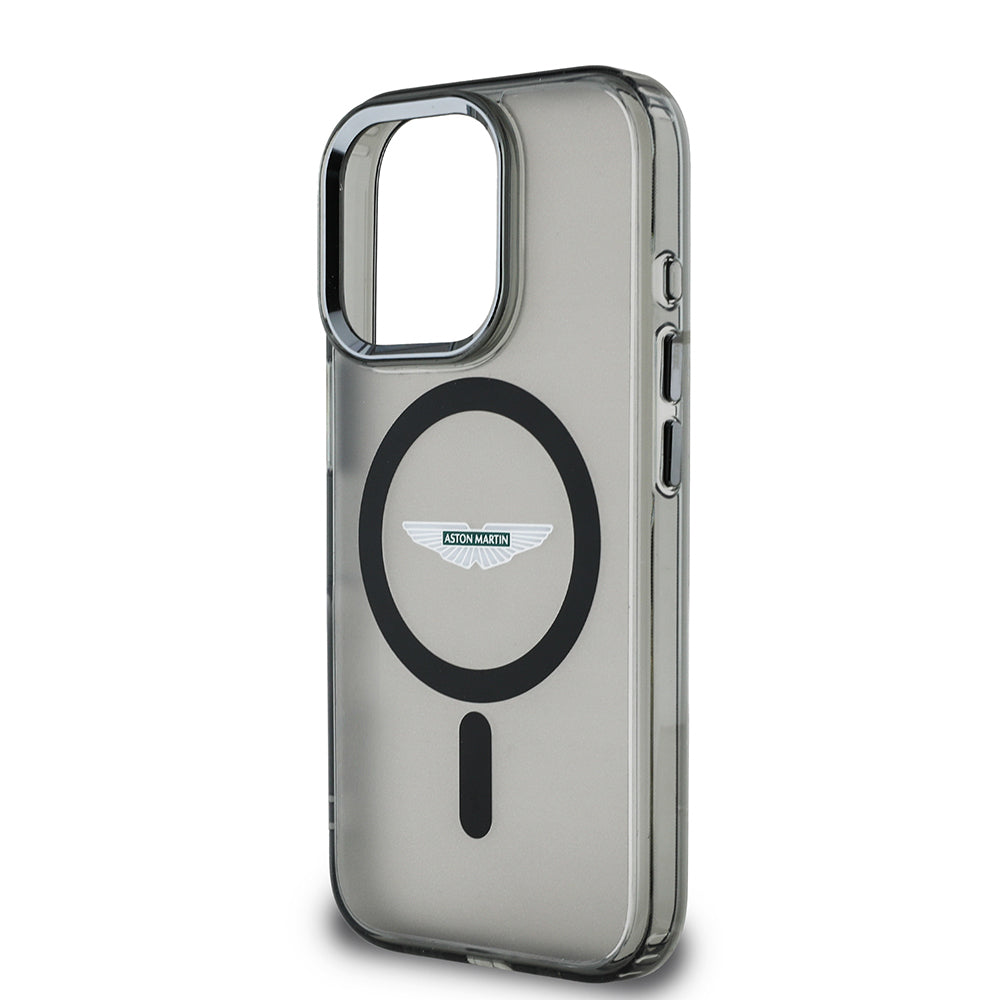Apple iPhone 15 Pro Max Kılıf Aston Martin Orjinal Lisanslı Magsafe Şarj Özellikli  IML Baskı Logolu Metal Düğmeli Kapak Siyah
