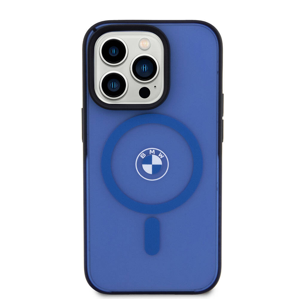 iPhone 15 Pro Max Kılıf BMW Orjinal Lisanslı Magsafe Şarj Özellikli IML Baskı Logolu Buzlu Mat Kılıf Mavi