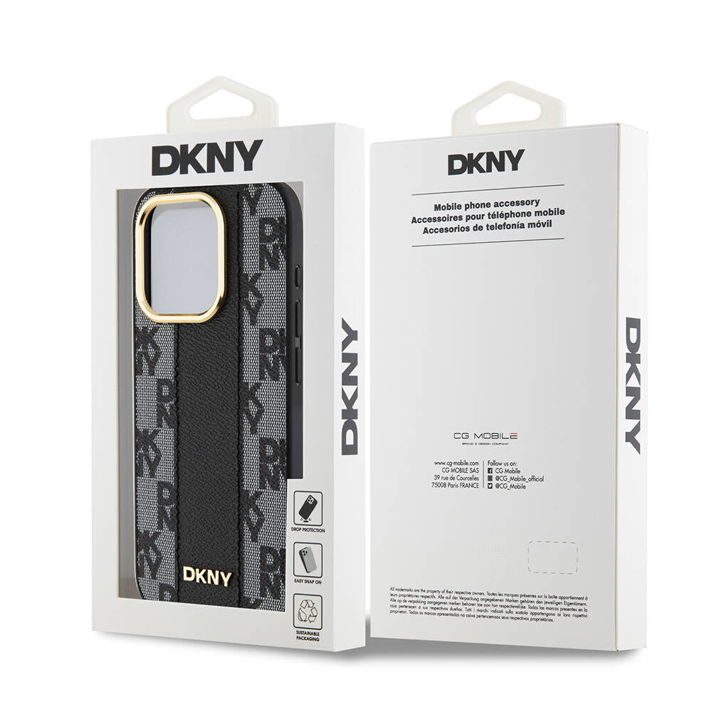 iPhone 15 Pro Max Kılıf DKNY Orjinal Lisanslı Magsafe Şarj Özellikli 3D Yazılı Checkered Pattern Kılıf Krem