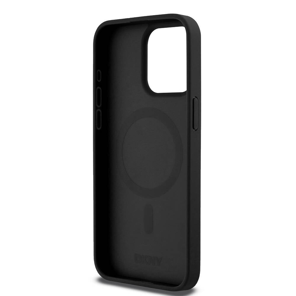iPhone 15 Pro Max Kılıf DKNY Orjinal Lisanslı Magsafe Şarj Özellikli 3D Yazılı Repeat Pattern Kılıf Siyah