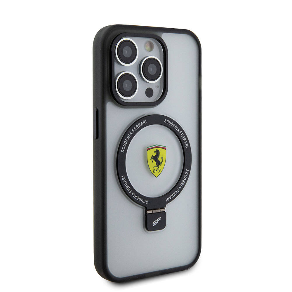 iPhone 15 Pro Max Kılıf Ferrari Magsafe Şarj Özellikli Standlı Buzlu Yüzey Dizayn Kılıf Kırmızı