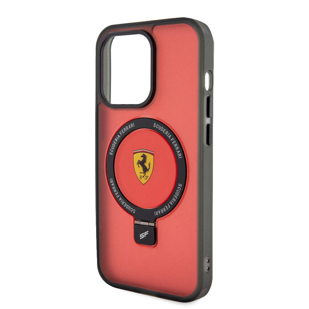 iPhone 15 Pro Max Kılıf Ferrari Magsafe Şarj Özellikli Standlı Buzlu Yüzey Dizayn Kılıf Gümüş