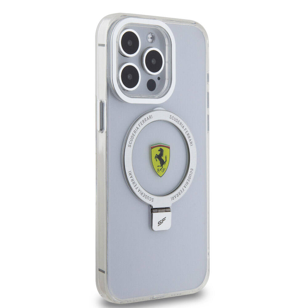 iPhone 15 Pro Max Kılıf Ferrari Magsafe Şarj Özellikli Standlı Buzlu Yüzey Dizayn Kılıf Kırmızı