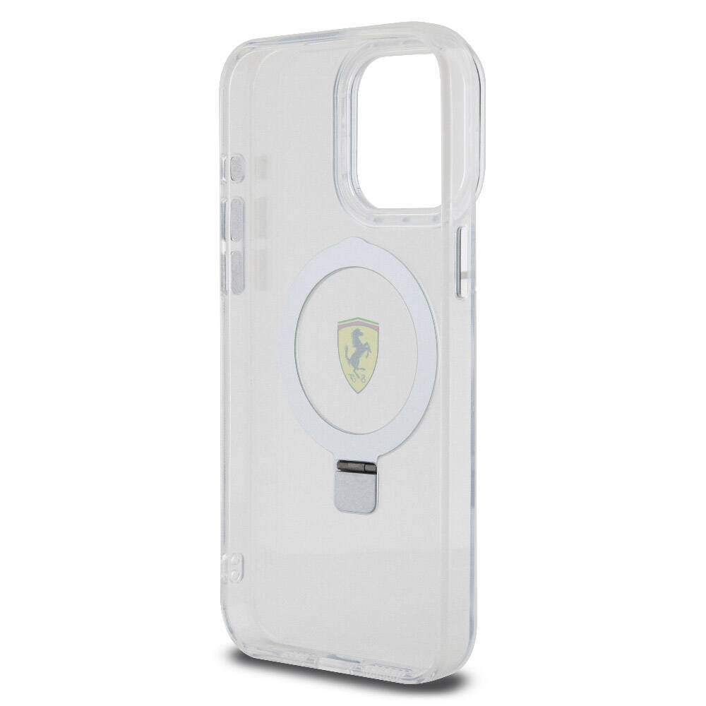 iPhone 15 Pro Max Kılıf Ferrari Magsafe Şarj Özellikli Standlı Buzlu Yüzey Dizayn Kılıf Gümüş