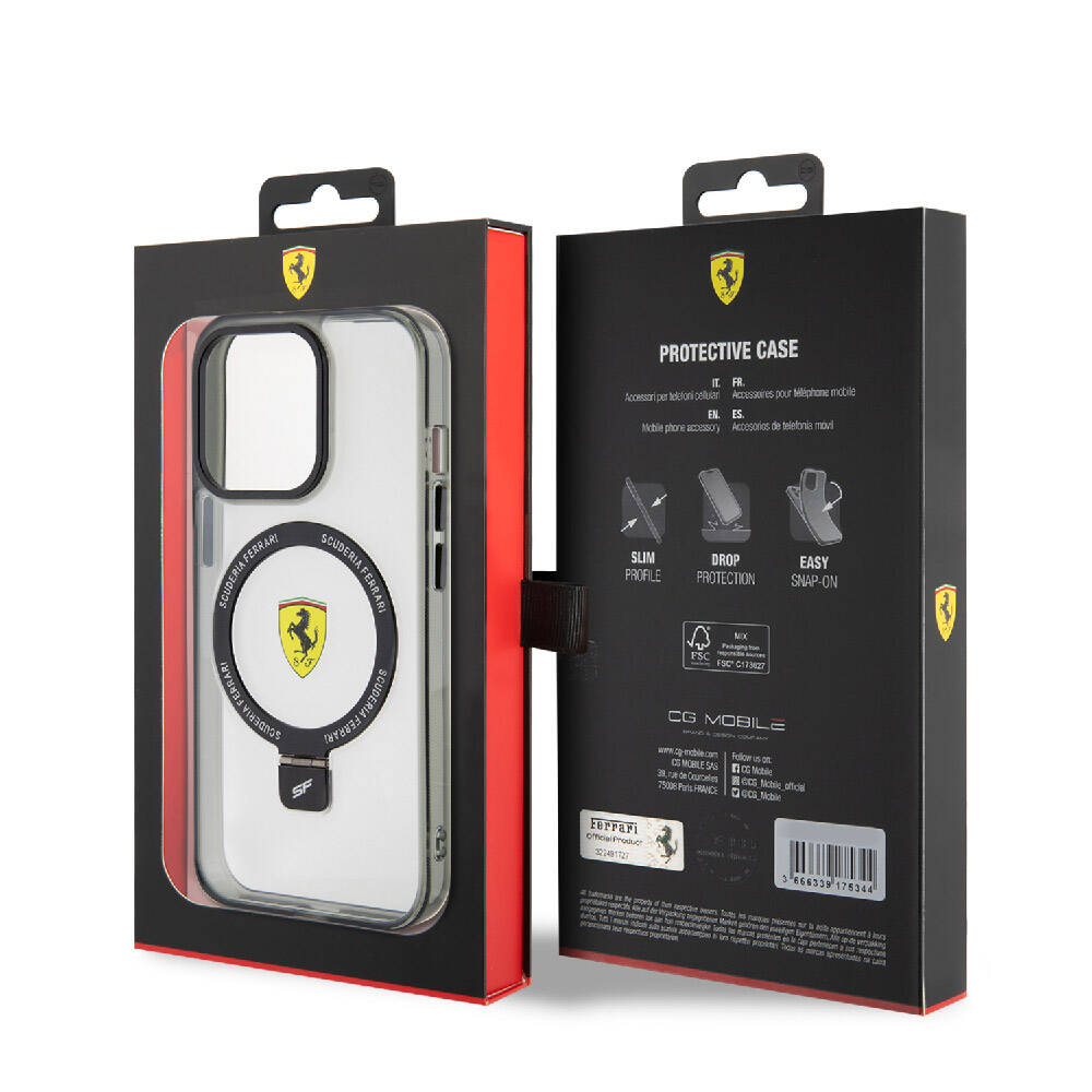 iPhone 15 Pro Max Kılıf Ferrari Magsafe Şarj Özellikli Standlı Buzlu Yüzey Dizayn Kılıf Gümüş