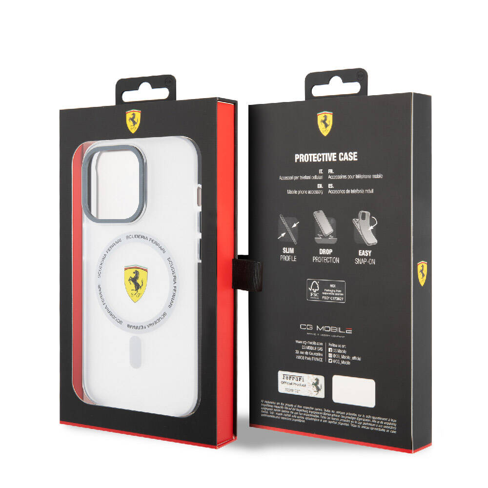 iPhone 15 Pro Max Kılıf Ferrari Orjinal Lisanslı Magsafe Şarj Özellikli Kontrast Bumper SF Ring Kılıf Kırmızı
