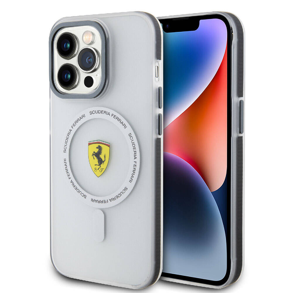 iPhone 15 Pro Max Kılıf Ferrari Orjinal Lisanslı Magsafe Şarj Özellikli Kontrast Bumper SF Ring Kılıf Siyah