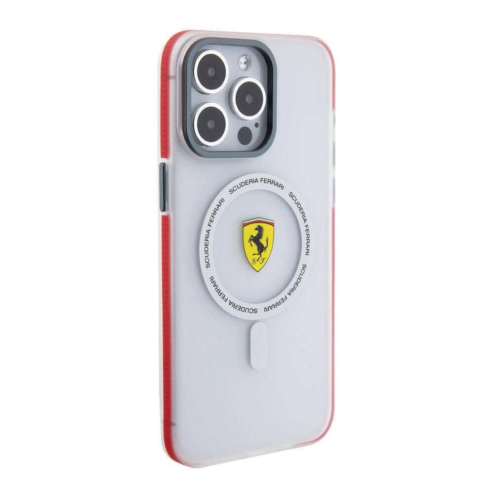 iPhone 15 Pro Max Kılıf Ferrari Orjinal Lisanslı Magsafe Şarj Özellikli Kontrast Bumper SF Ring Kılıf Kırmızı