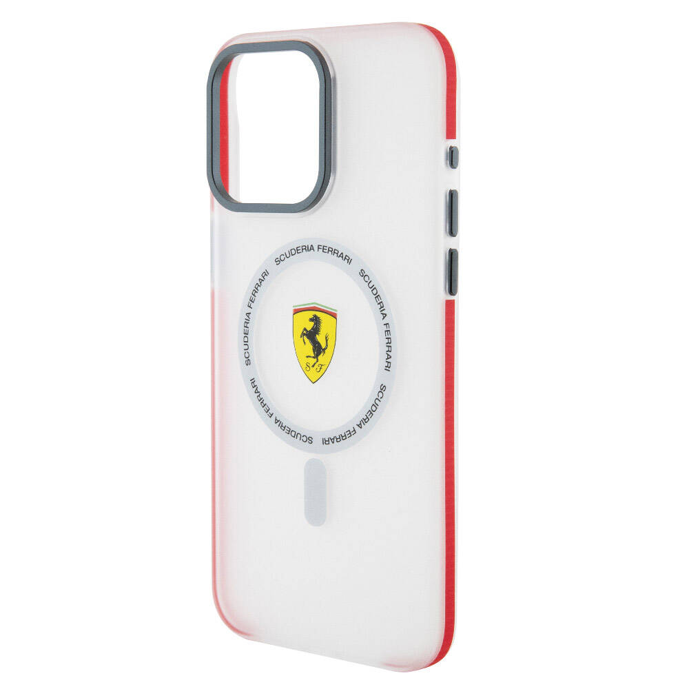 iPhone 15 Pro Max Kılıf Ferrari Orjinal Lisanslı Magsafe Şarj Özellikli Kontrast Bumper SF Ring Kılıf Kırmızı