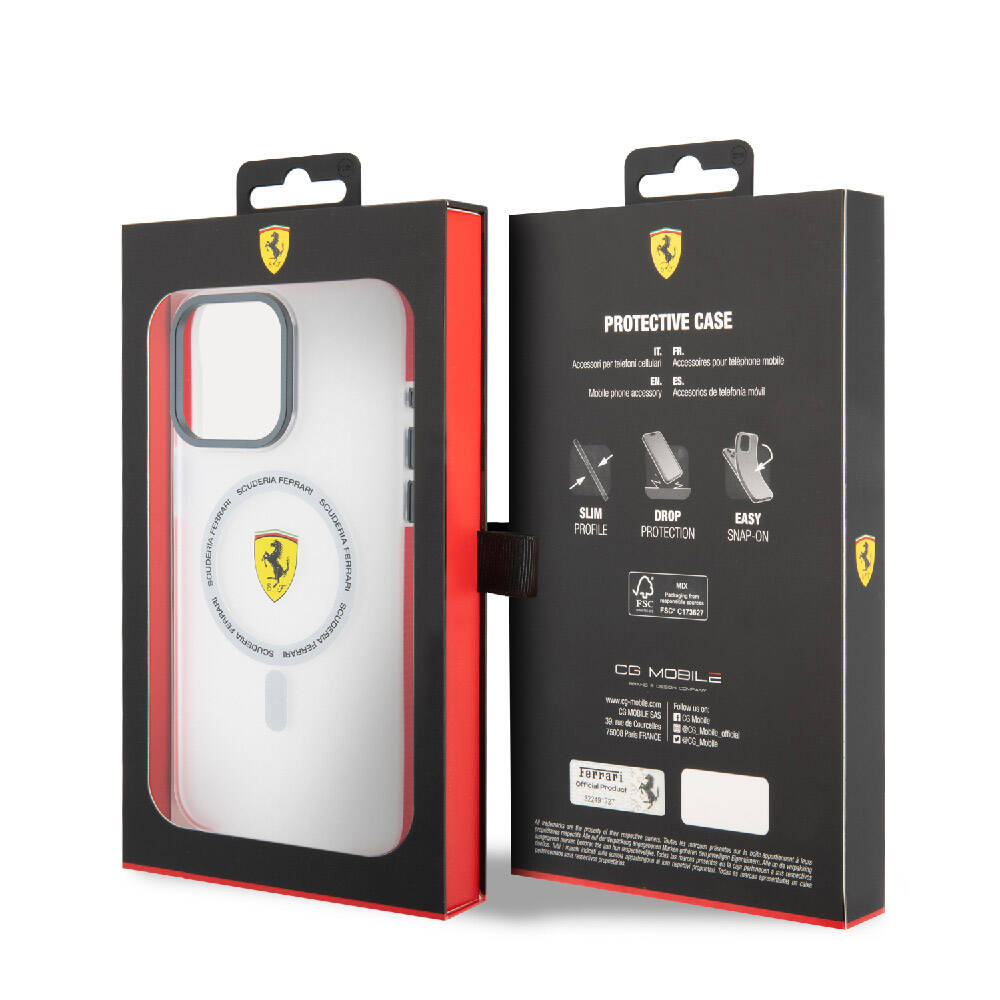 iPhone 15 Pro Max Kılıf Ferrari Orjinal Lisanslı Magsafe Şarj Özellikli Kontrast Bumper SF Ring Kılıf Kırmızı