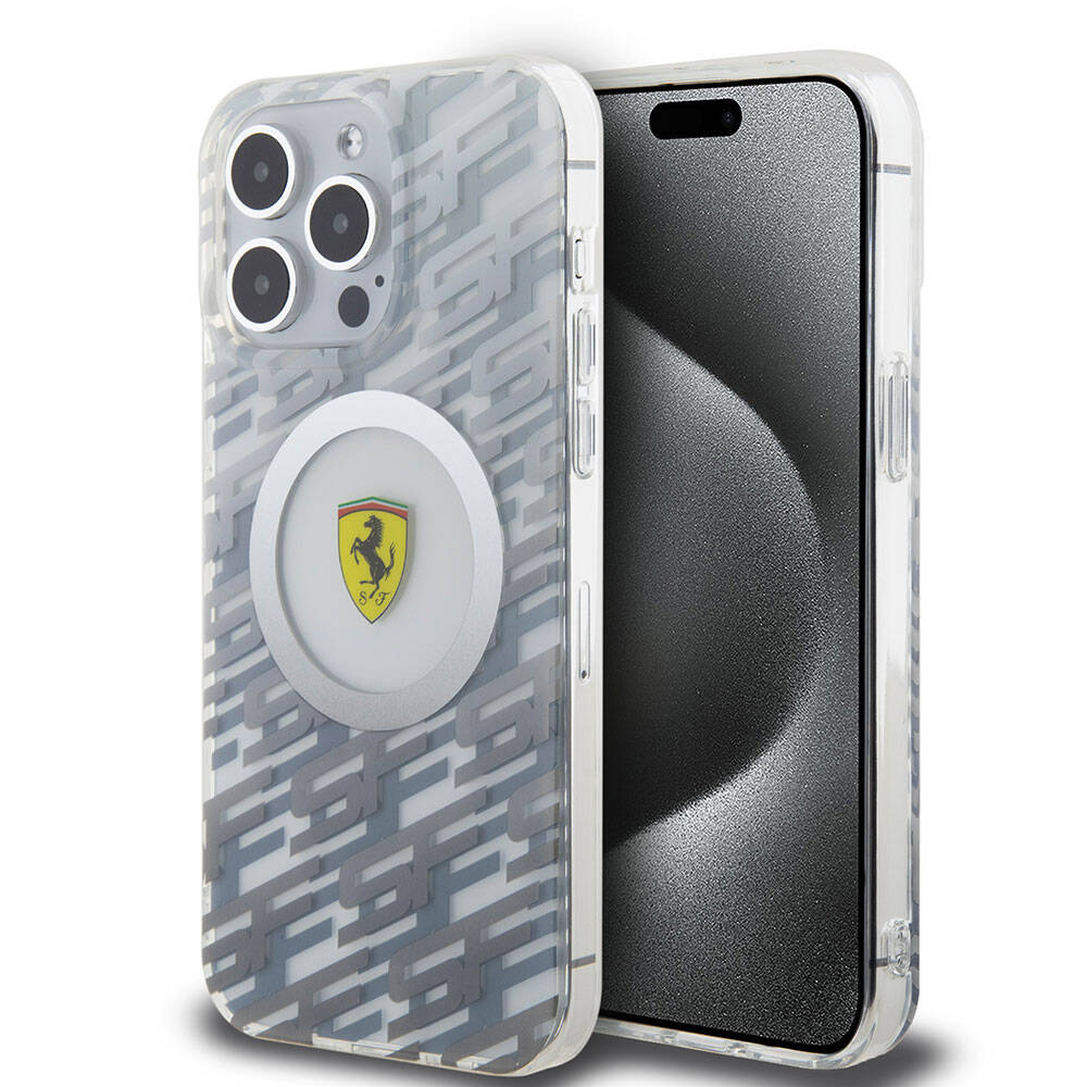 iPhone 15 Pro Max Kılıf Ferrari Orjinal Lisanslı Magsafe Şarj Özellikli Multi SF Kılıf Gri